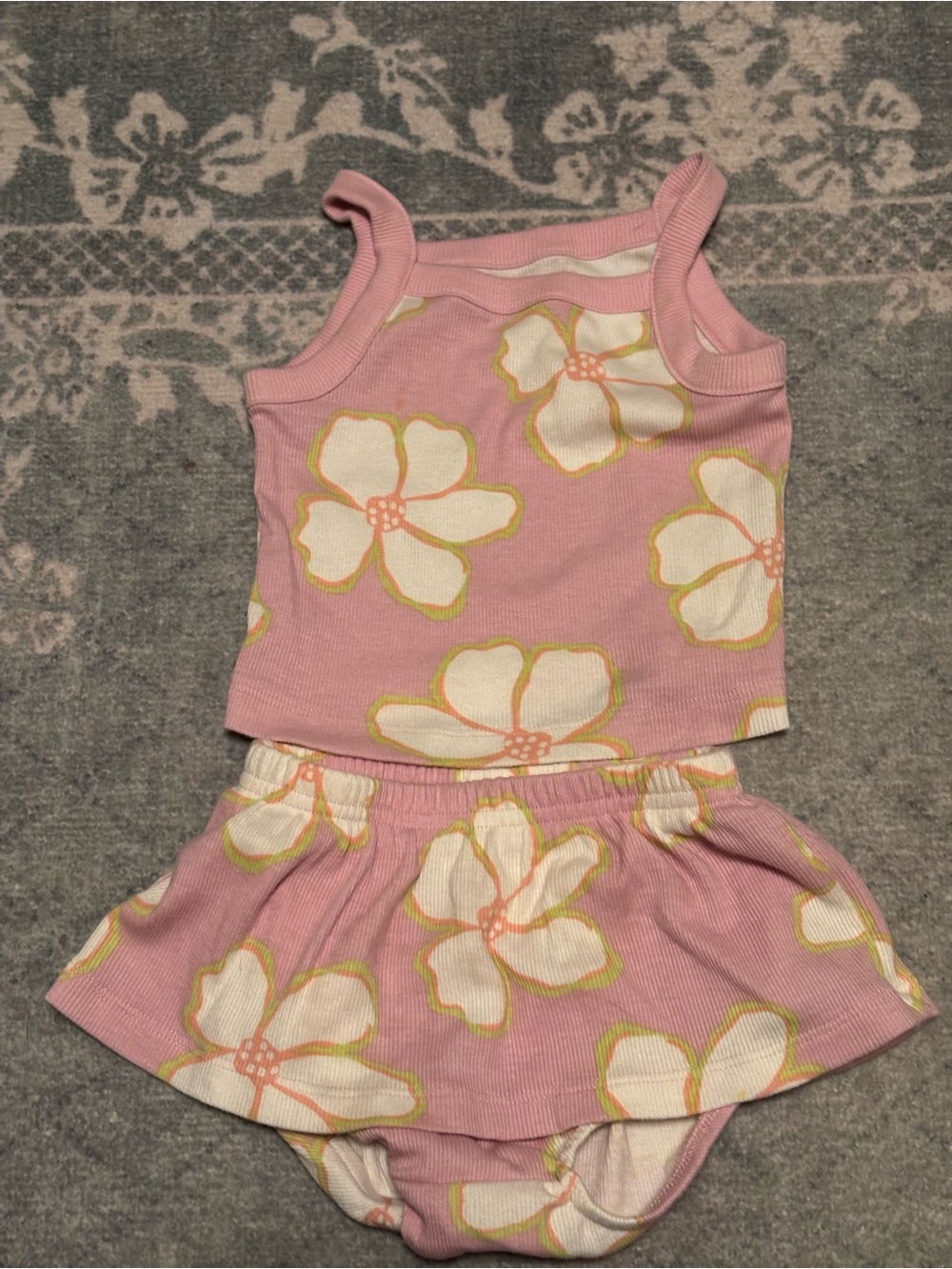 Carter's Pink Floral Tank Top & Bloomer Set with White and Lime Accents